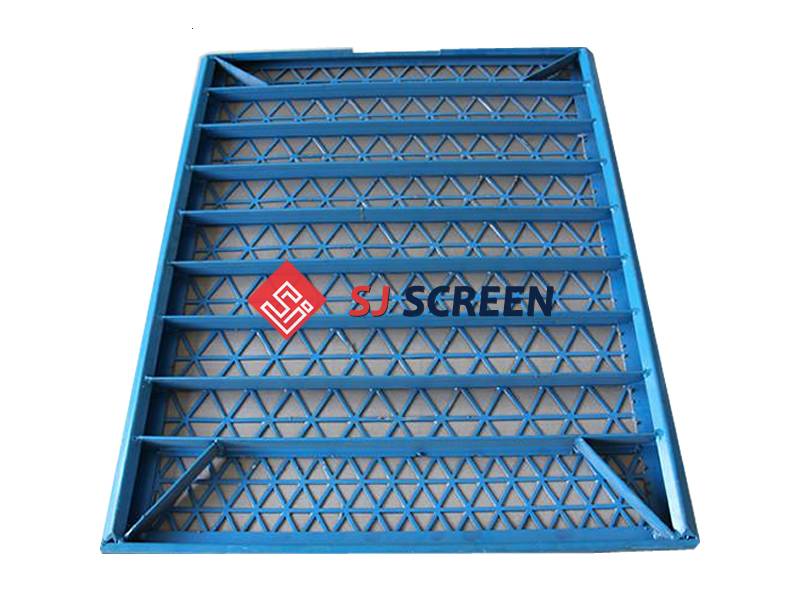 A picture shows the back side of a blue high strength shaker screen.