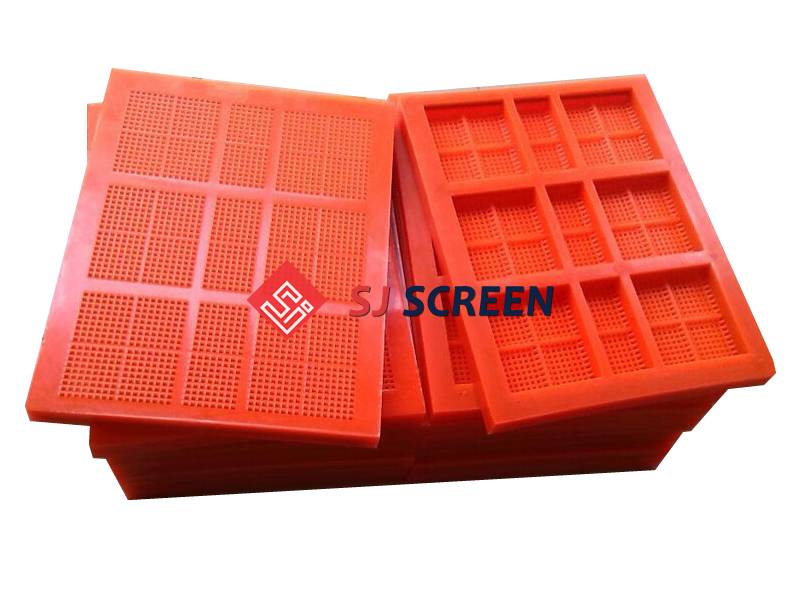 Two orange polyurethane screen meshes with square holes.