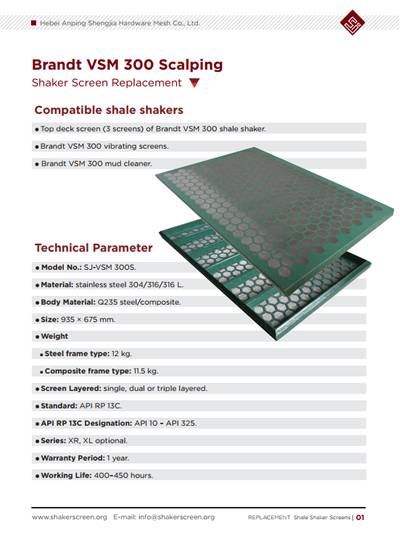 The catalog of Wave screen for Brandt VSM 300 shaker upper deck screen replacement.