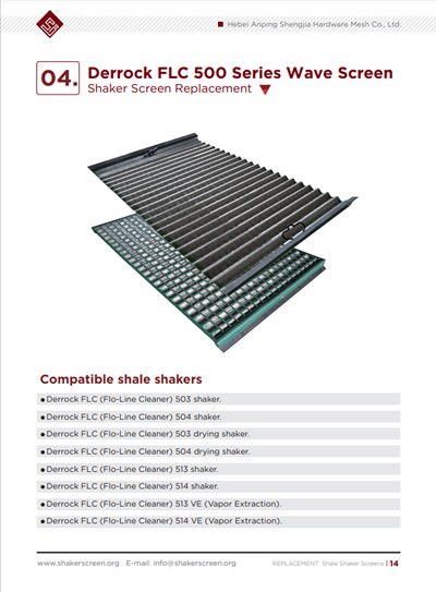 O catálogo da tela Wave para a substituição da tela do shale shaker da série Derrock 500.