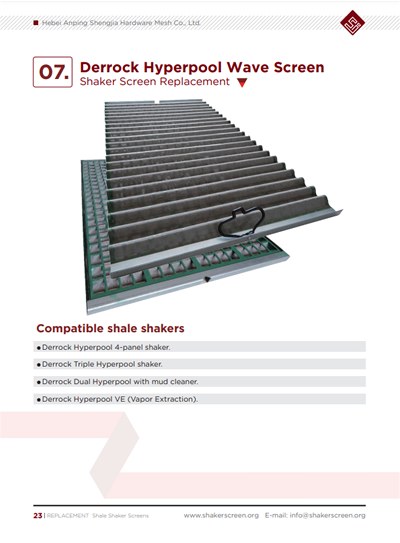 The catalog of Wave screen for Derrock Hyperpool shale shaker screen replacement.