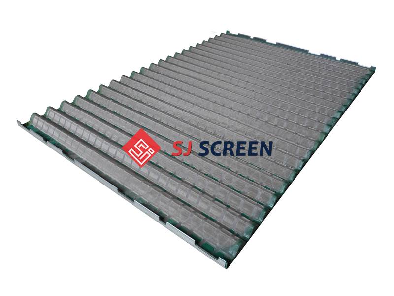 A silver gray pyramid shaker screen for FLC 2000 shale shaker on a white background.
