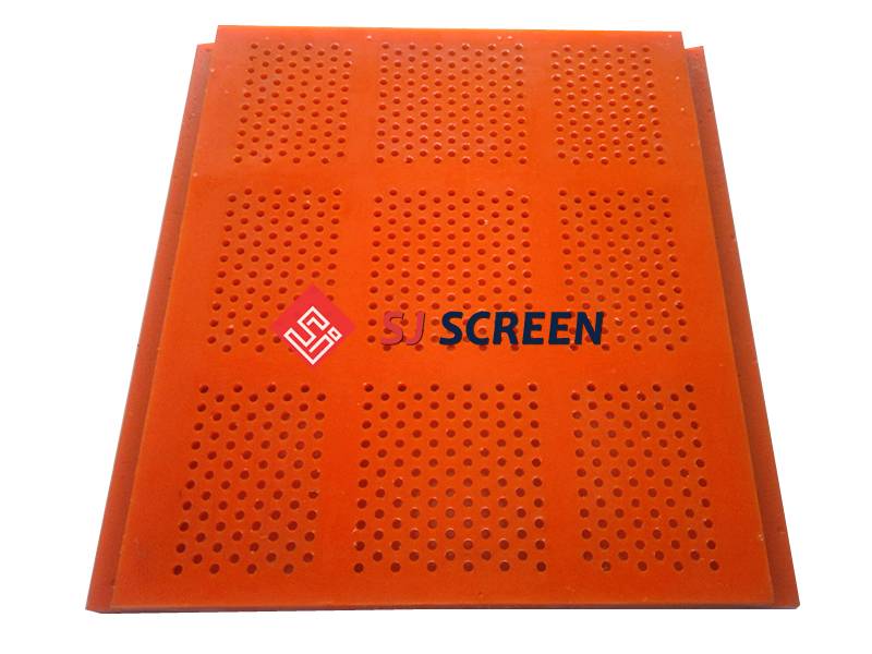 Two pieces of polyurethane screen mesh with round screen holes.