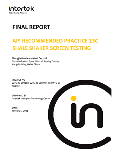 Final report of shale shaker screen testing