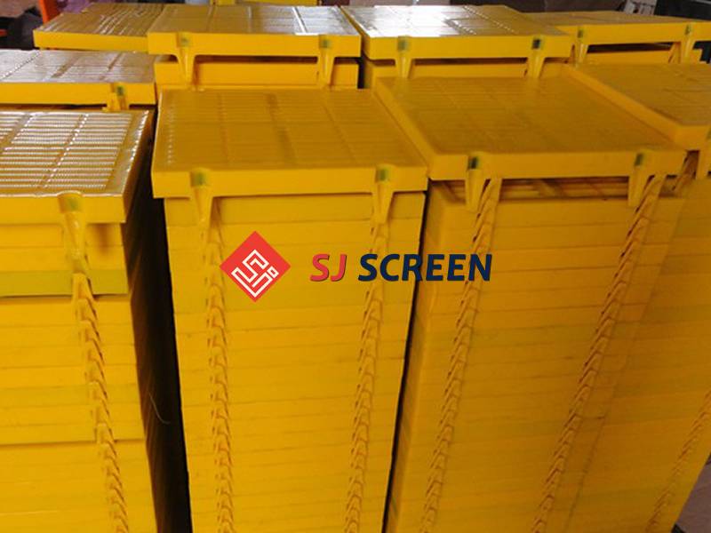 A large quantity of yellow polyurethane screen meshes in the warehouse.